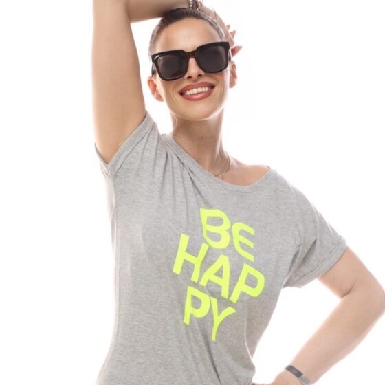 T-Shirt SUN BE HAPPY in Grau