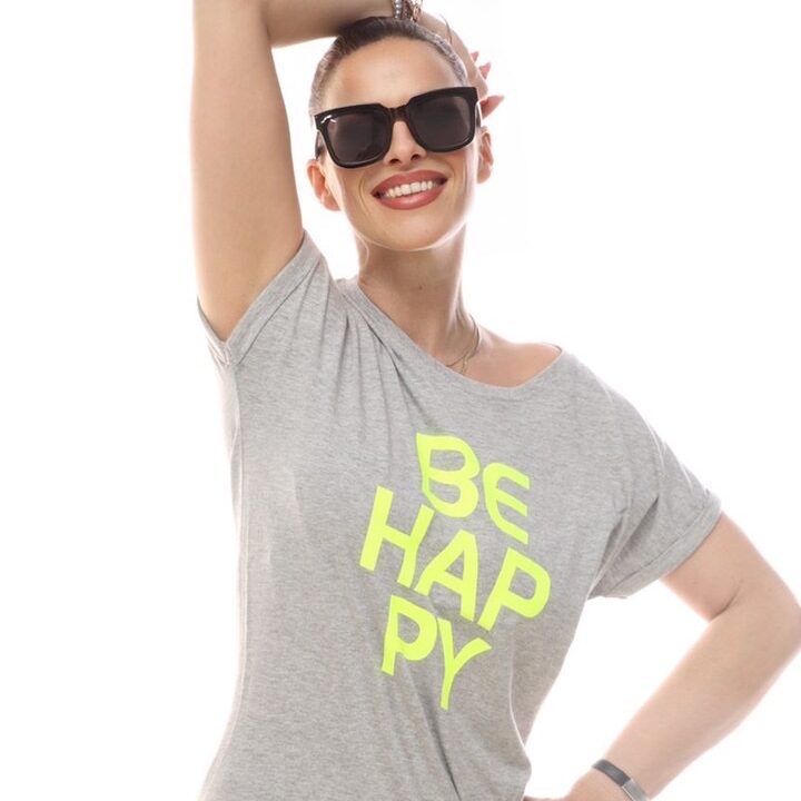 T-Shirt SUN BE HAPPY in Grau