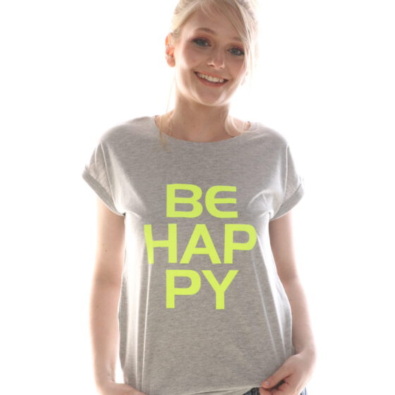 T-Shirt SUN BE HAPPY in Grau