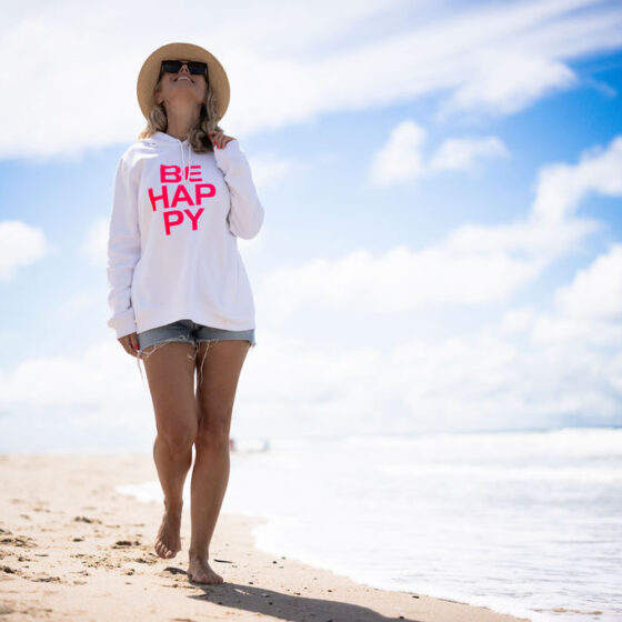 Hoodie Lia Weiß mit BE HAPPY Print