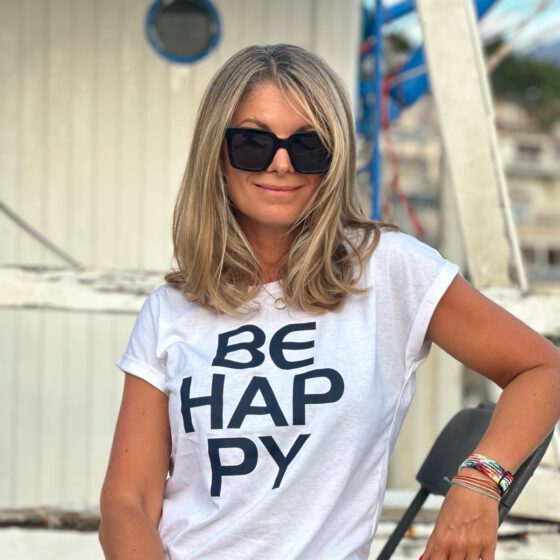 T-Shirt SUN mit BE HAPPY Print in Dunkelblau